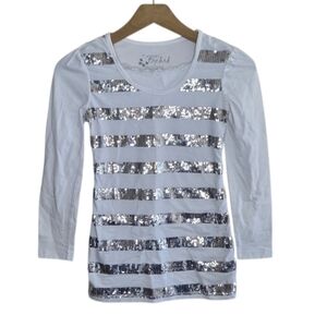 Forever Orchid White & Silver Sequin Striped Tunic Top Girls Size 10